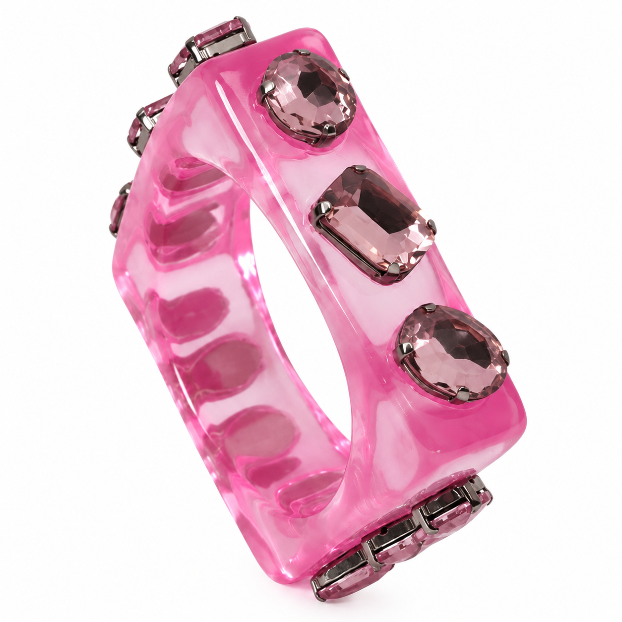 Brazalete de resina rosa translúcida con gemas BLUE MOON BANGLE - Imagen 1